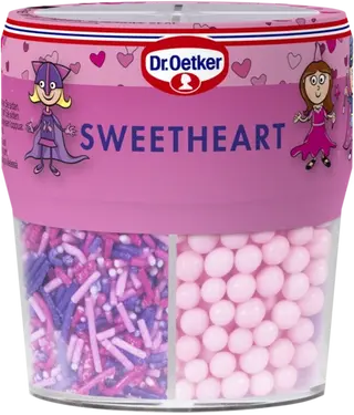 Dr. Oetker Sweetheart Strösselmix + godisknappar för dekoration och ev. glasspinnar om du vill sätta dina kakor på pinne
