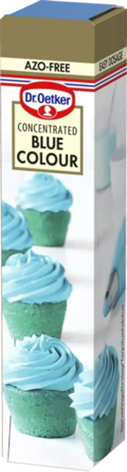 Dr. Oetker gelfärger blå  röd, grön, gul och lila