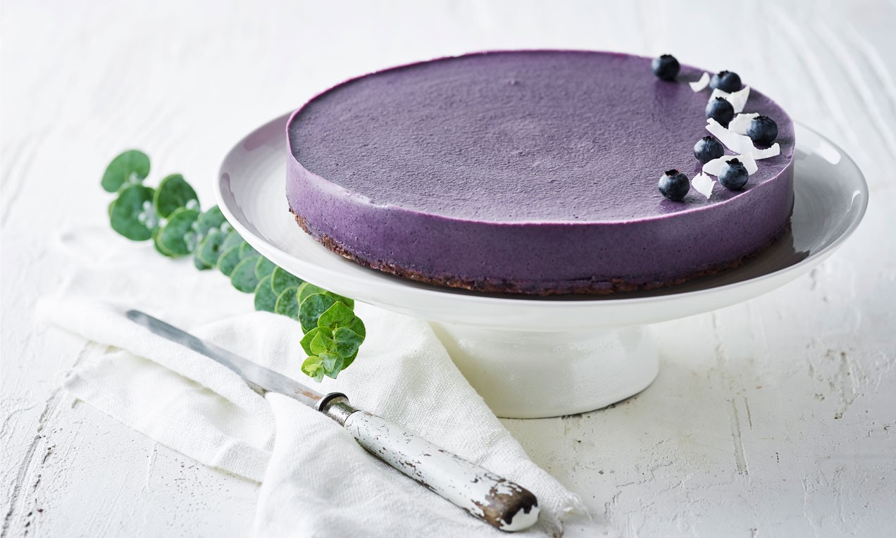 Vegansk blåbärsmoussekaka