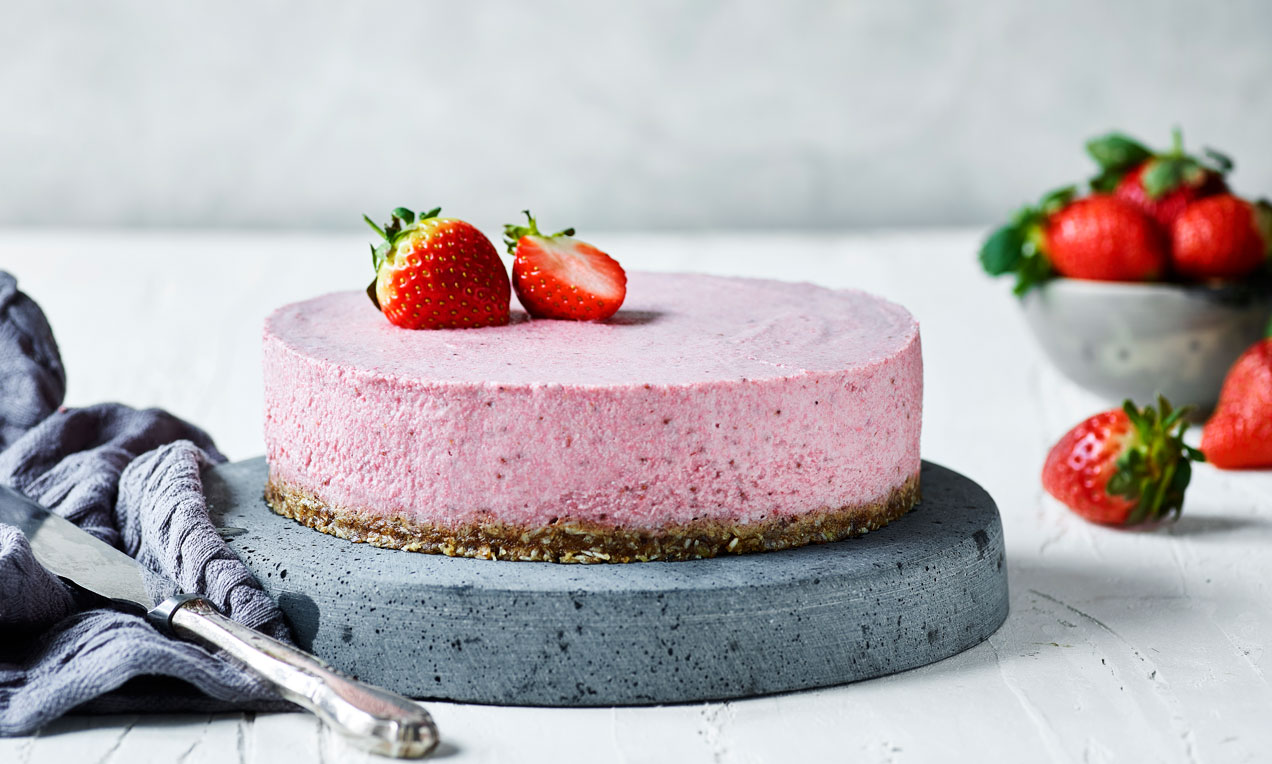 Vegansk Jordgubbscheesecake